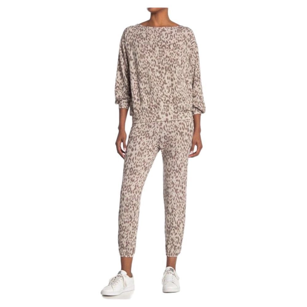 LUSH Tie Waist Soft Lightweight Jogger Pants Animal Print in Taupe Small NWT